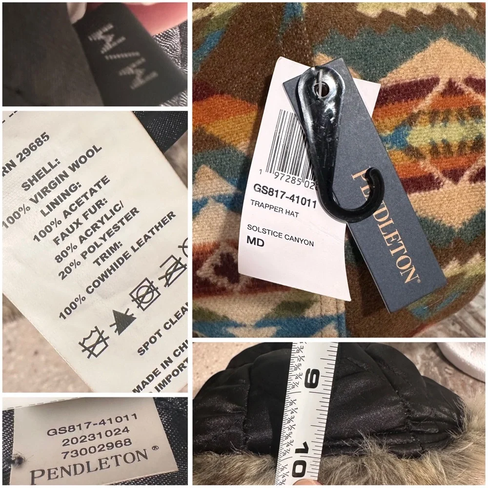 Pendleton 100% Wool Faux Fur Trapper Hat Solstice Canyon Southwestern MED unisex